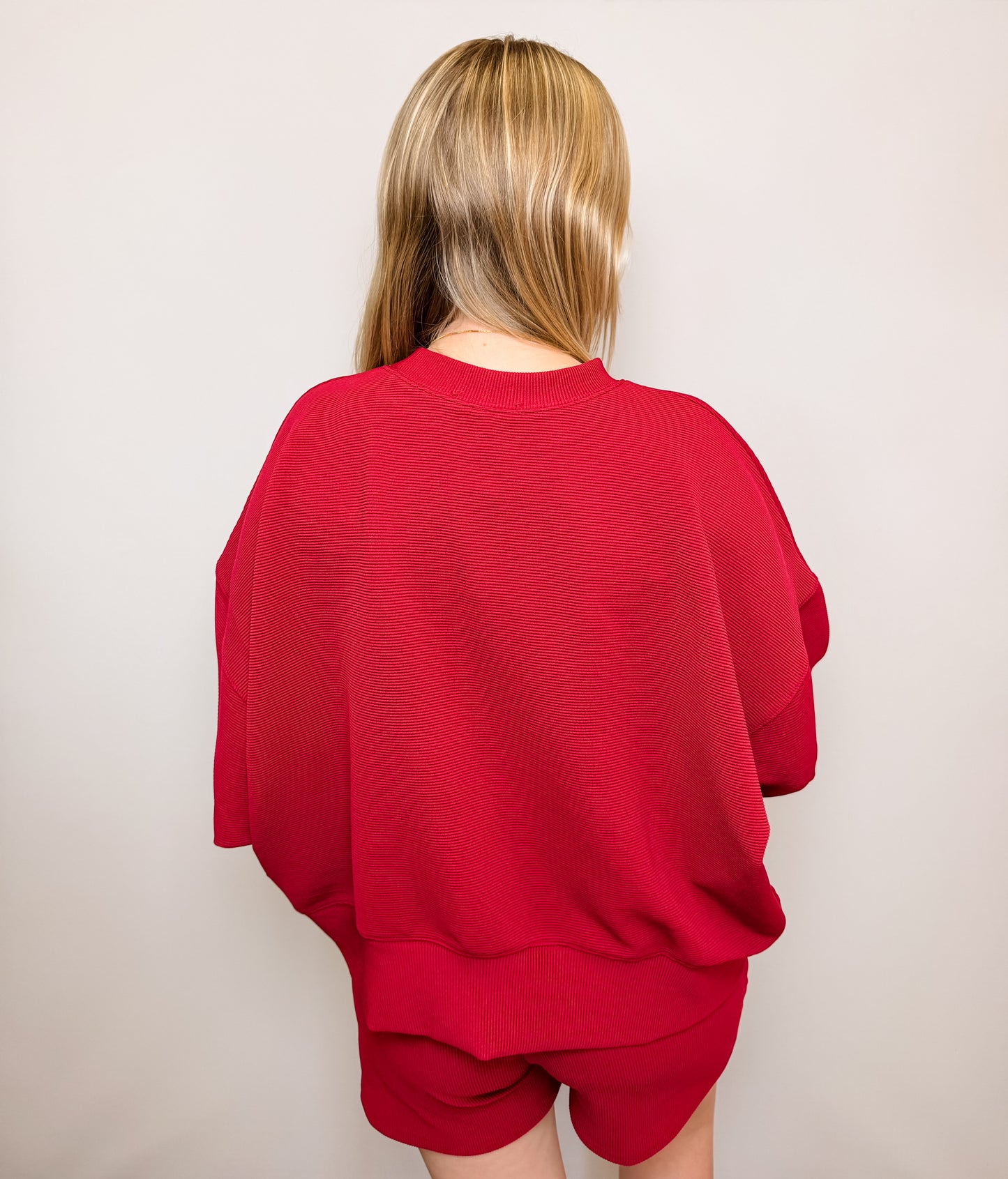 Ribbed Round Neck Pullover & Shorts Set