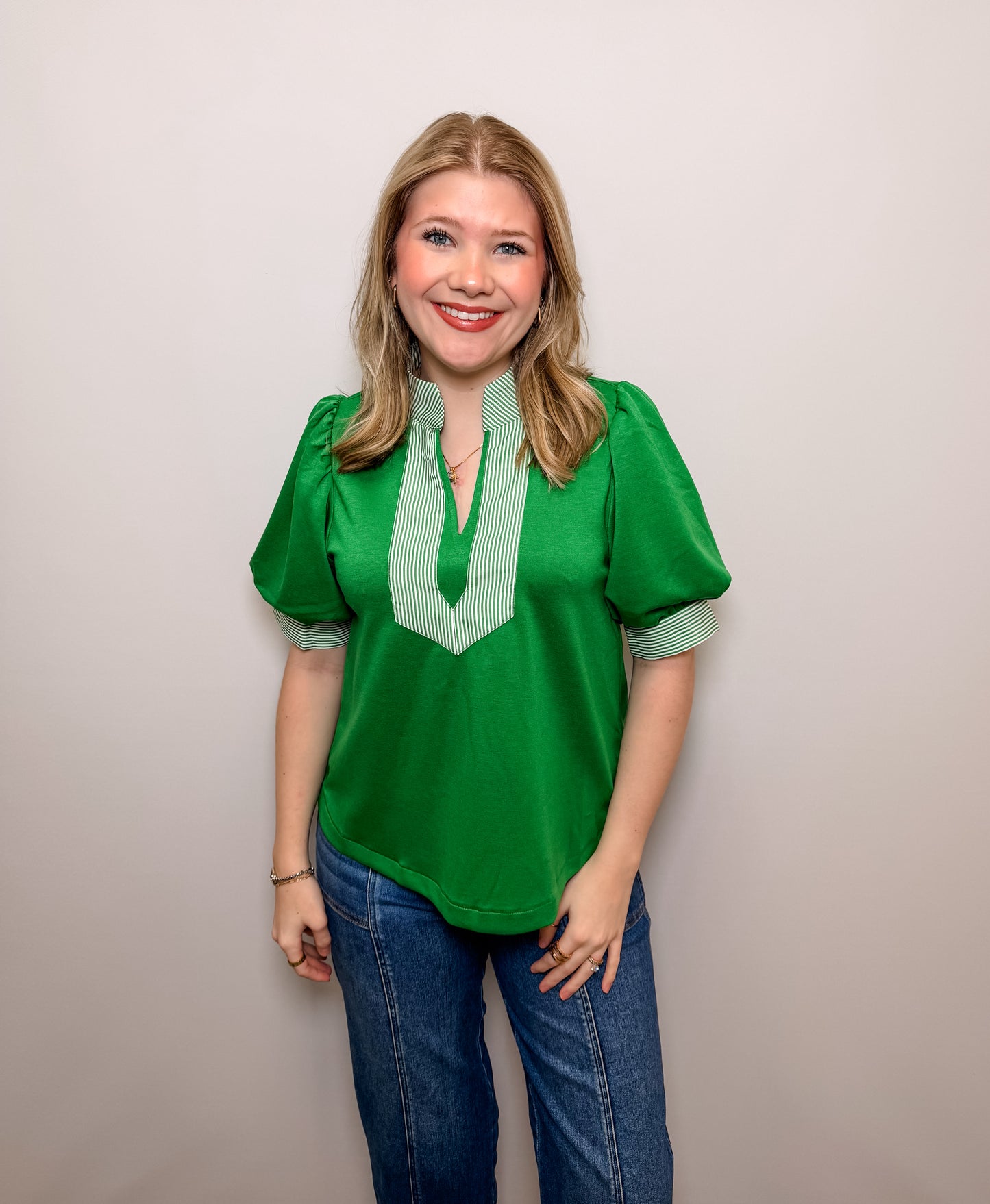 Stripe Contrast Accent Solid Top