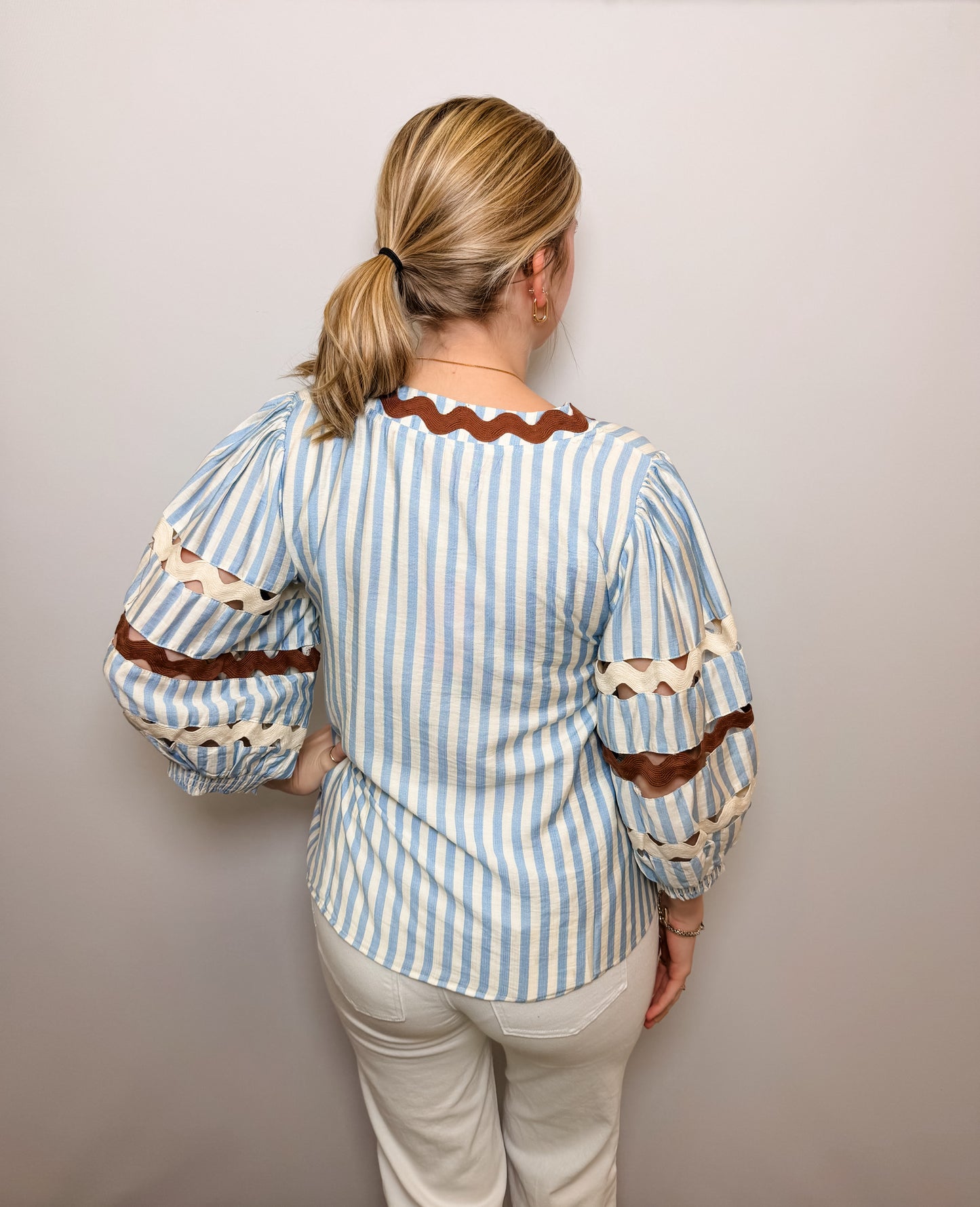 Puff Sleeve Striped V-Neck Top