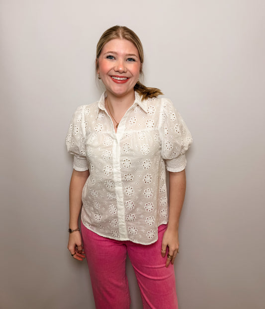 Floral Eyelet Lace Cotton Shirt