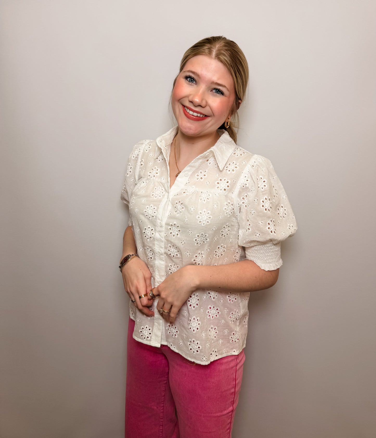 Floral Eyelet Lace Cotton Shirt