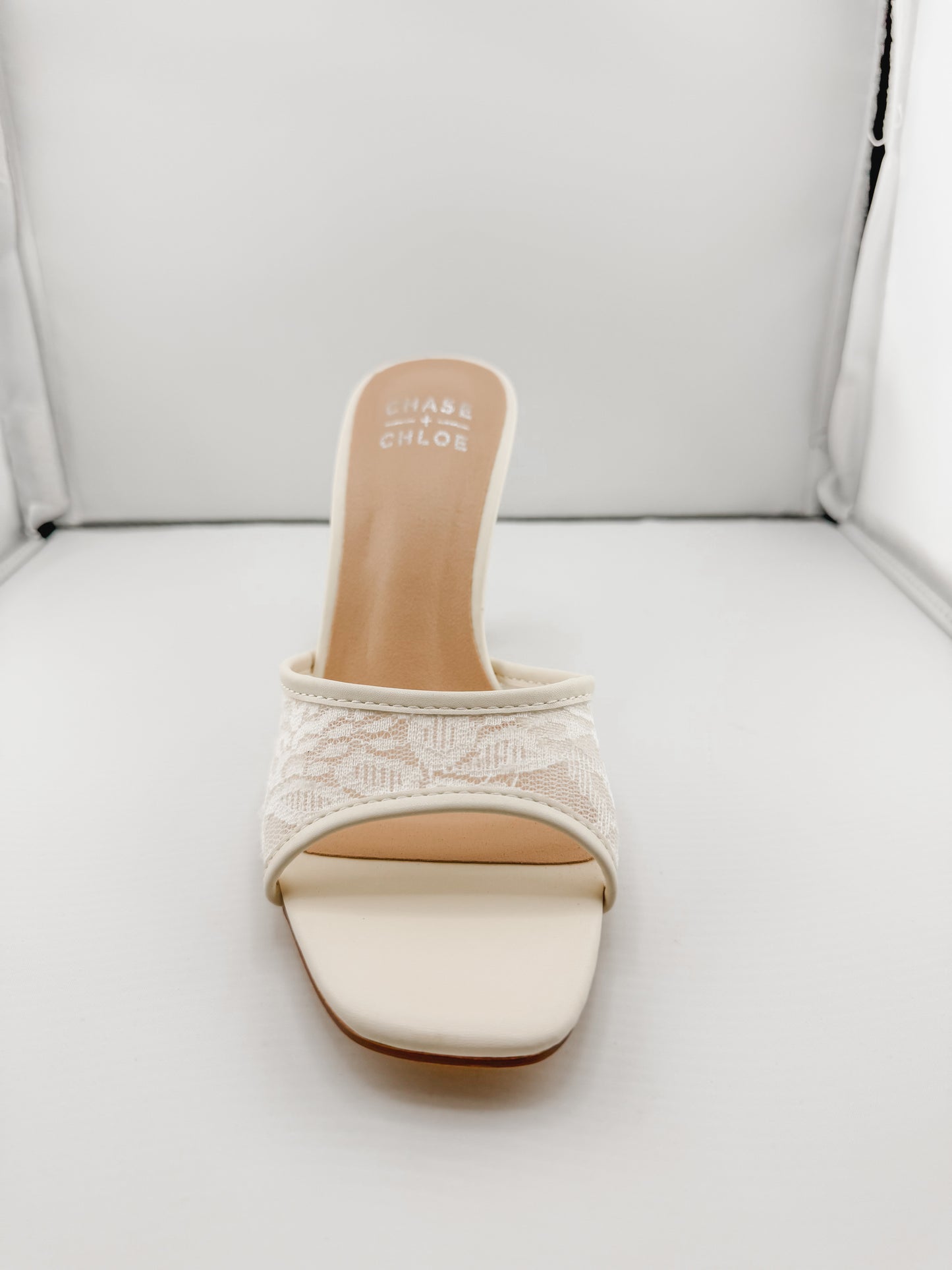 Open Toe Lace Slip-On Stiletto Heel