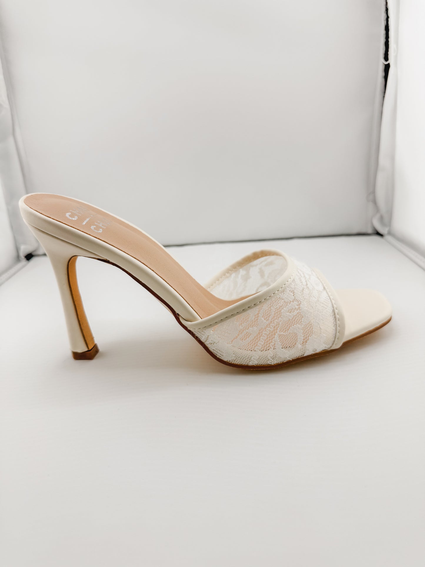 Open Toe Lace Slip-On Stiletto Heel