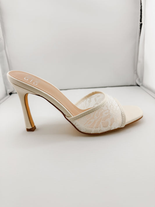 Open Toe Lace Slip-On Stiletto Heel