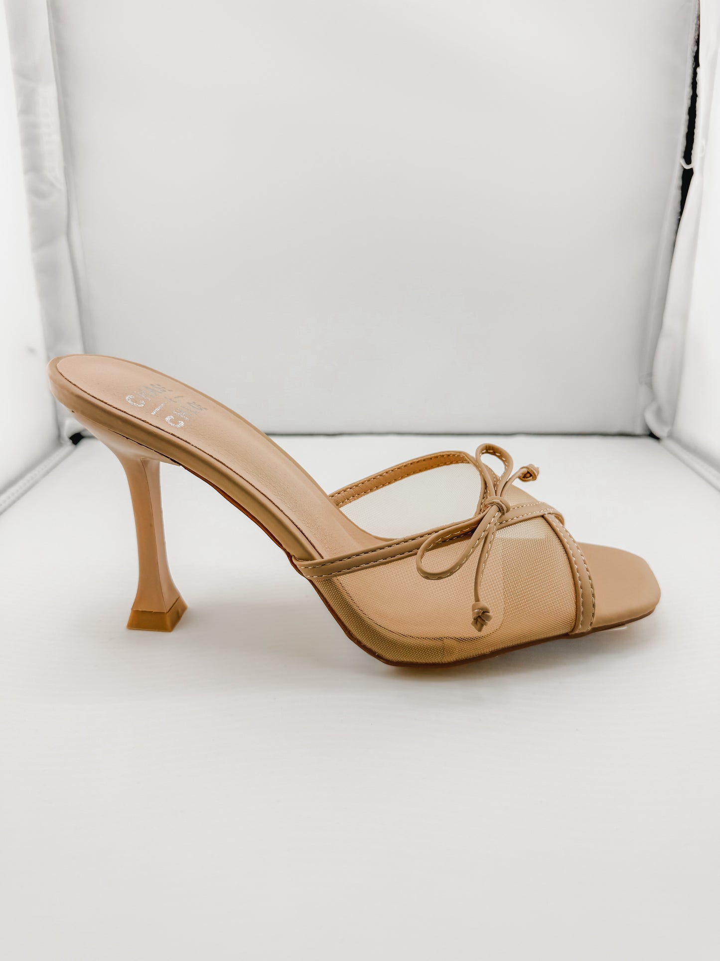 Mesh Strap with Bow Mule Heel