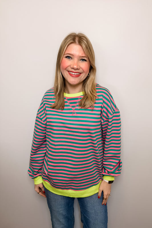Stripe Oversized Contrast Trim Pullover Sweatshirt