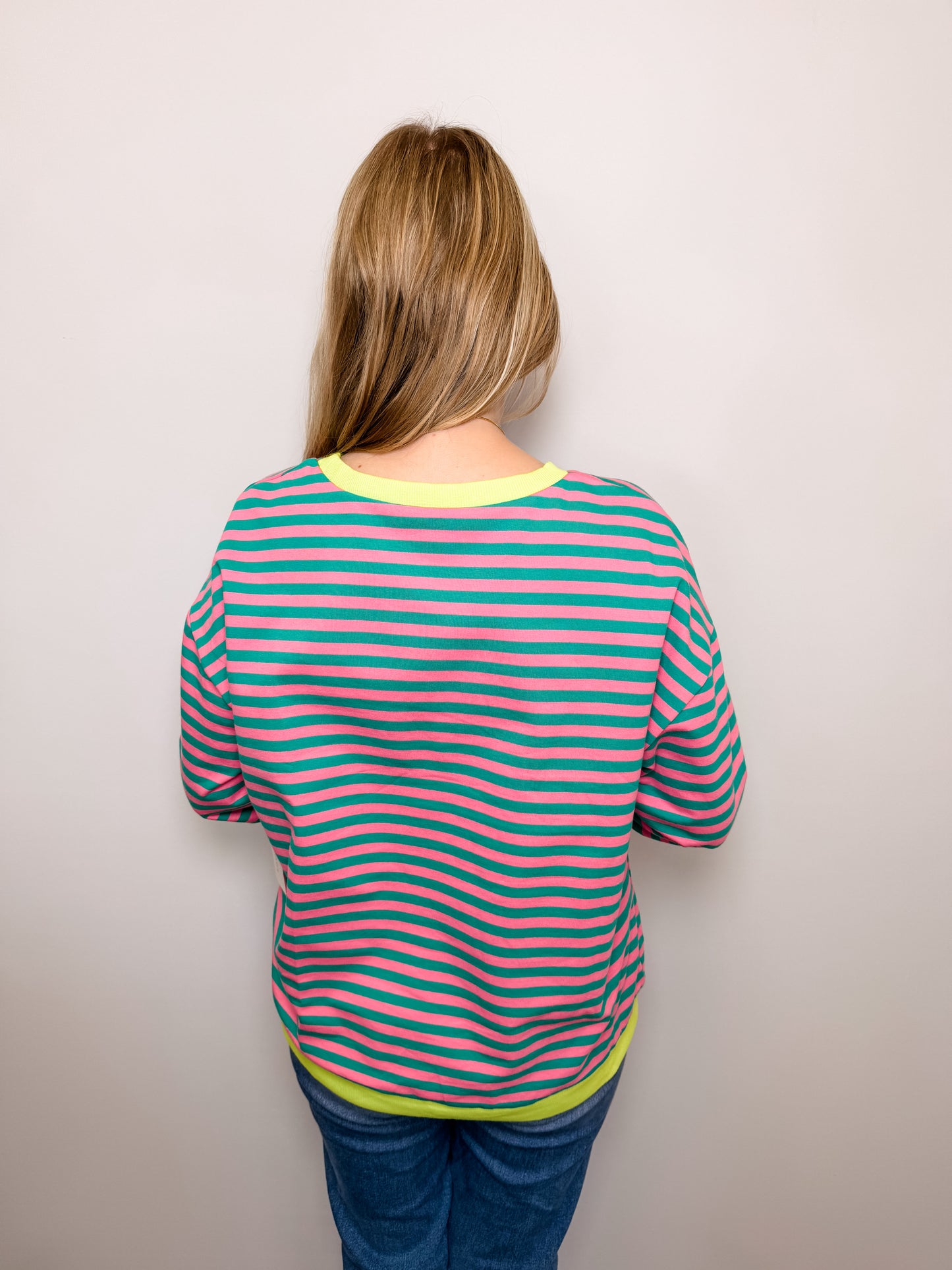 Stripe Oversized Contrast Trim Pullover Sweatshirt