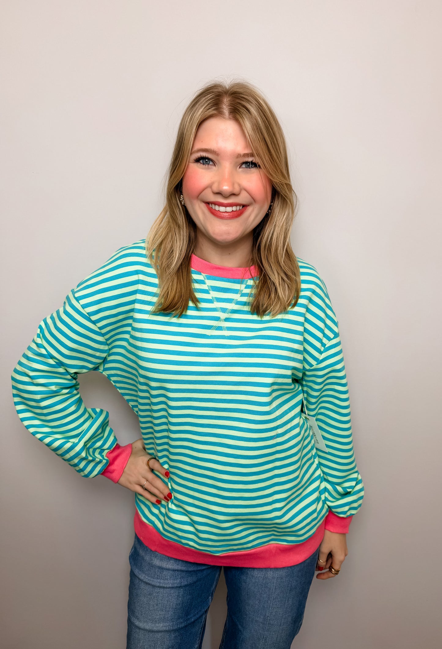 Stripe Oversized Contrast Trim Pullover Sweatshirt