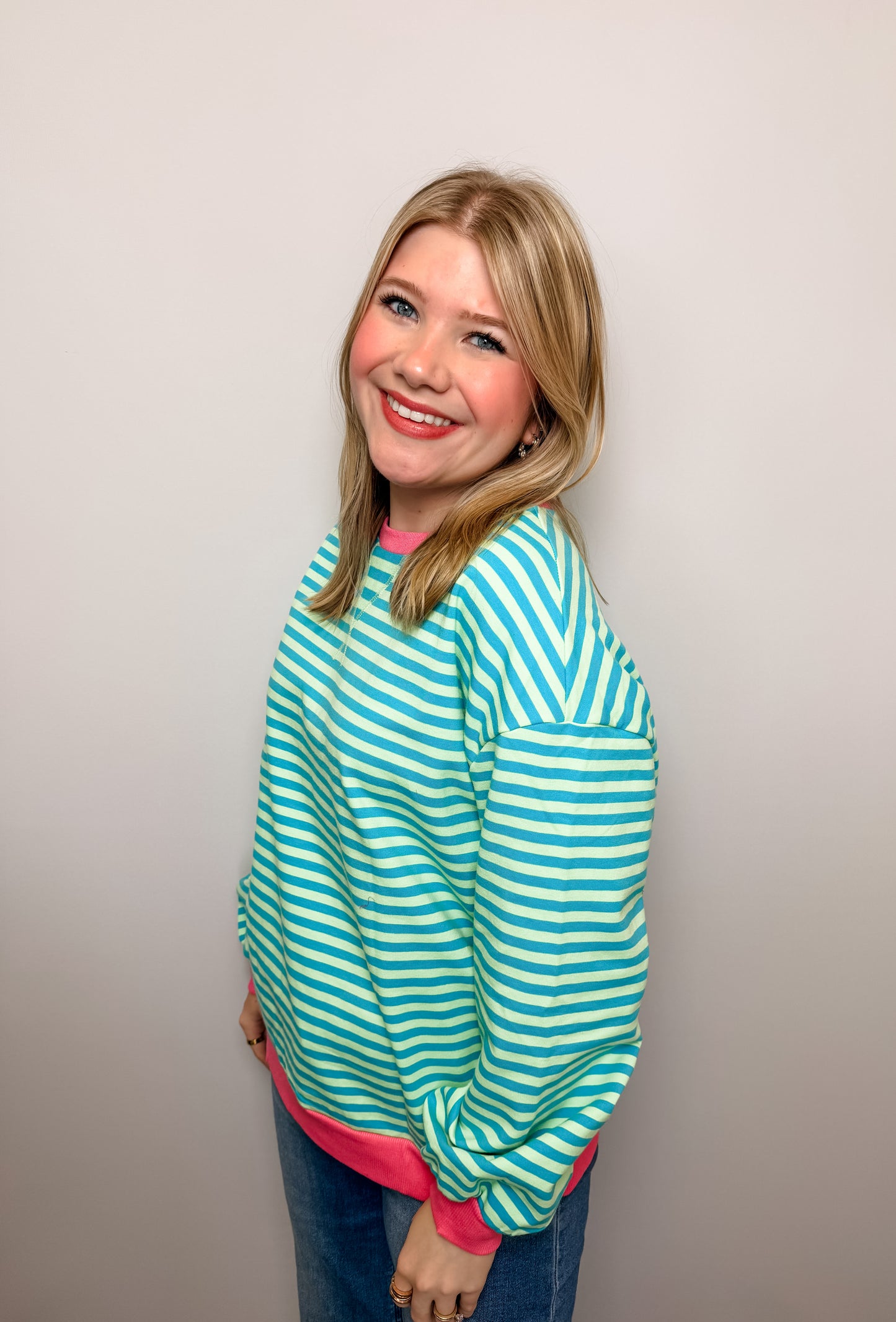 Stripe Oversized Contrast Trim Pullover Sweatshirt