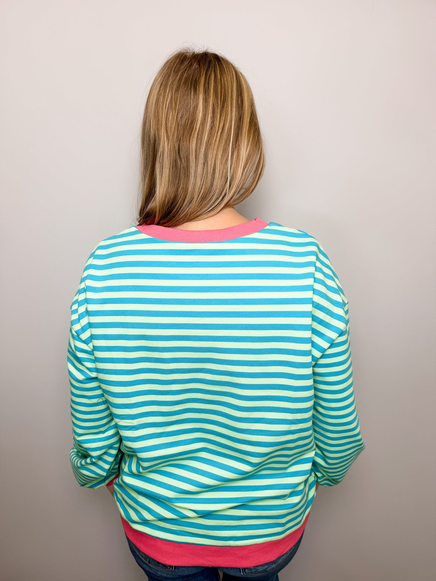 Stripe Oversized Contrast Trim Pullover Sweatshirt