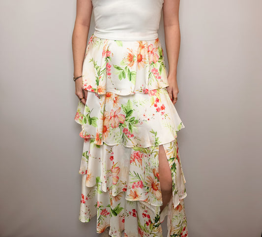 Floral Print Tiered Maxi Skirt