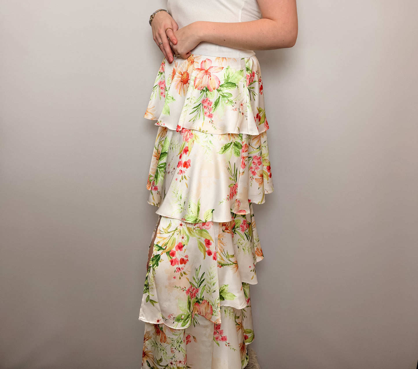 Floral Print Tiered Maxi Skirt