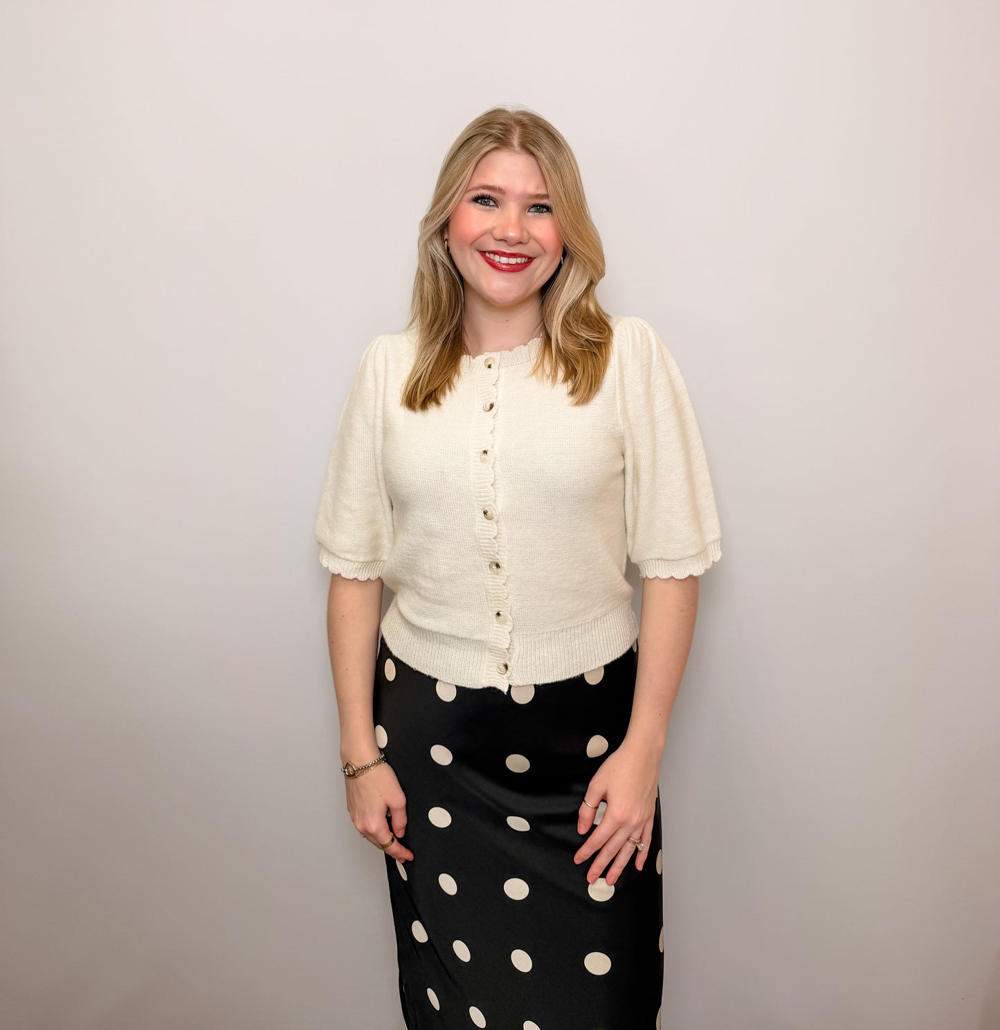 Button Front Closure Short Sleeve Knit Cardigan