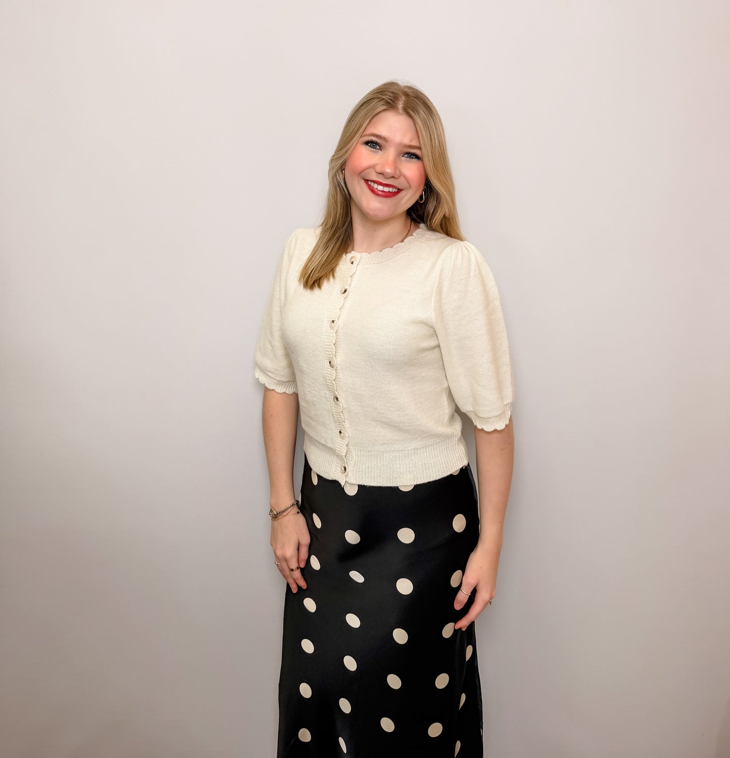 Button Front Closure Short Sleeve Knit Cardigan