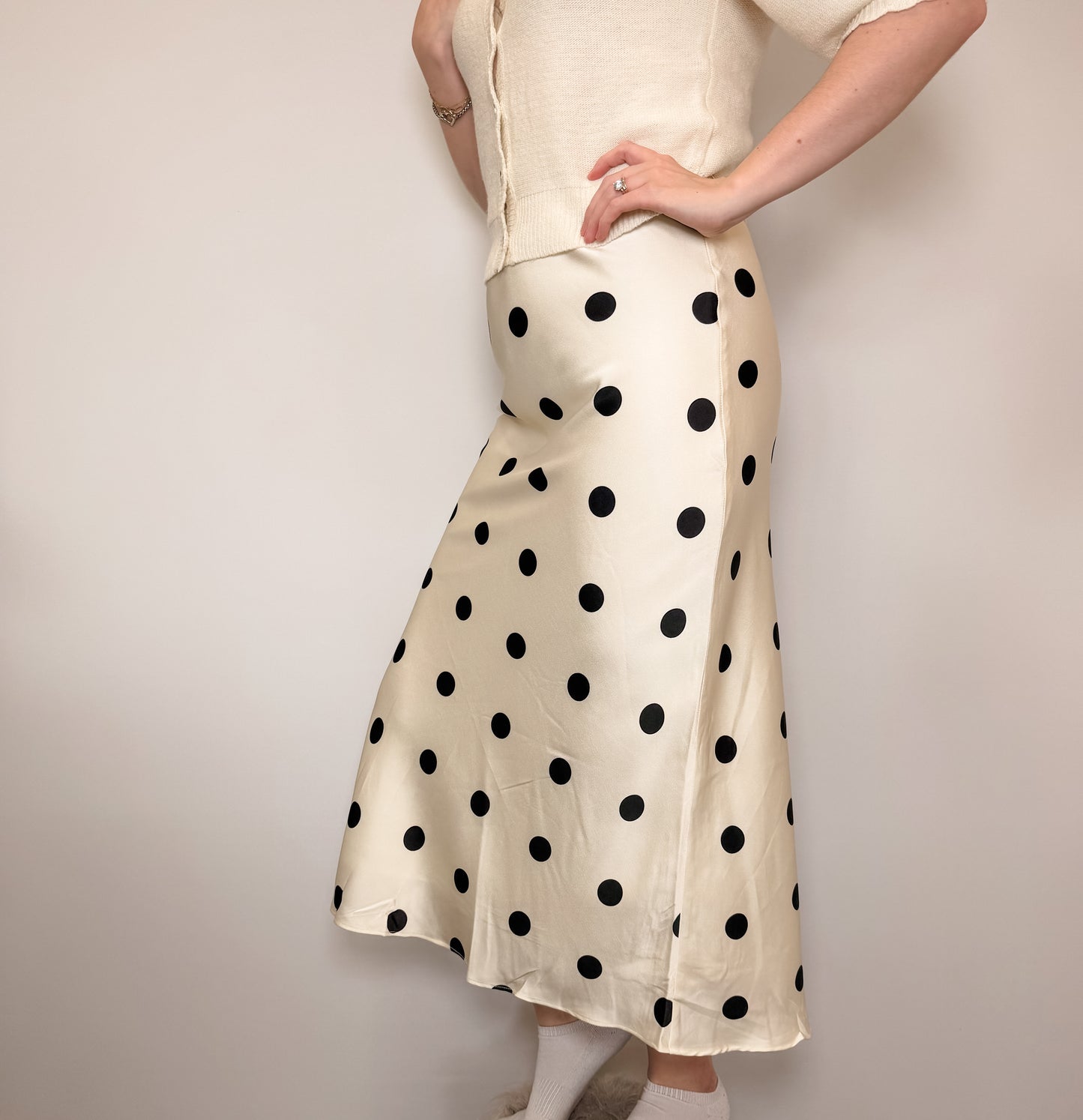 Polka Dot Print Elastic Waistband Maxi Skirt
