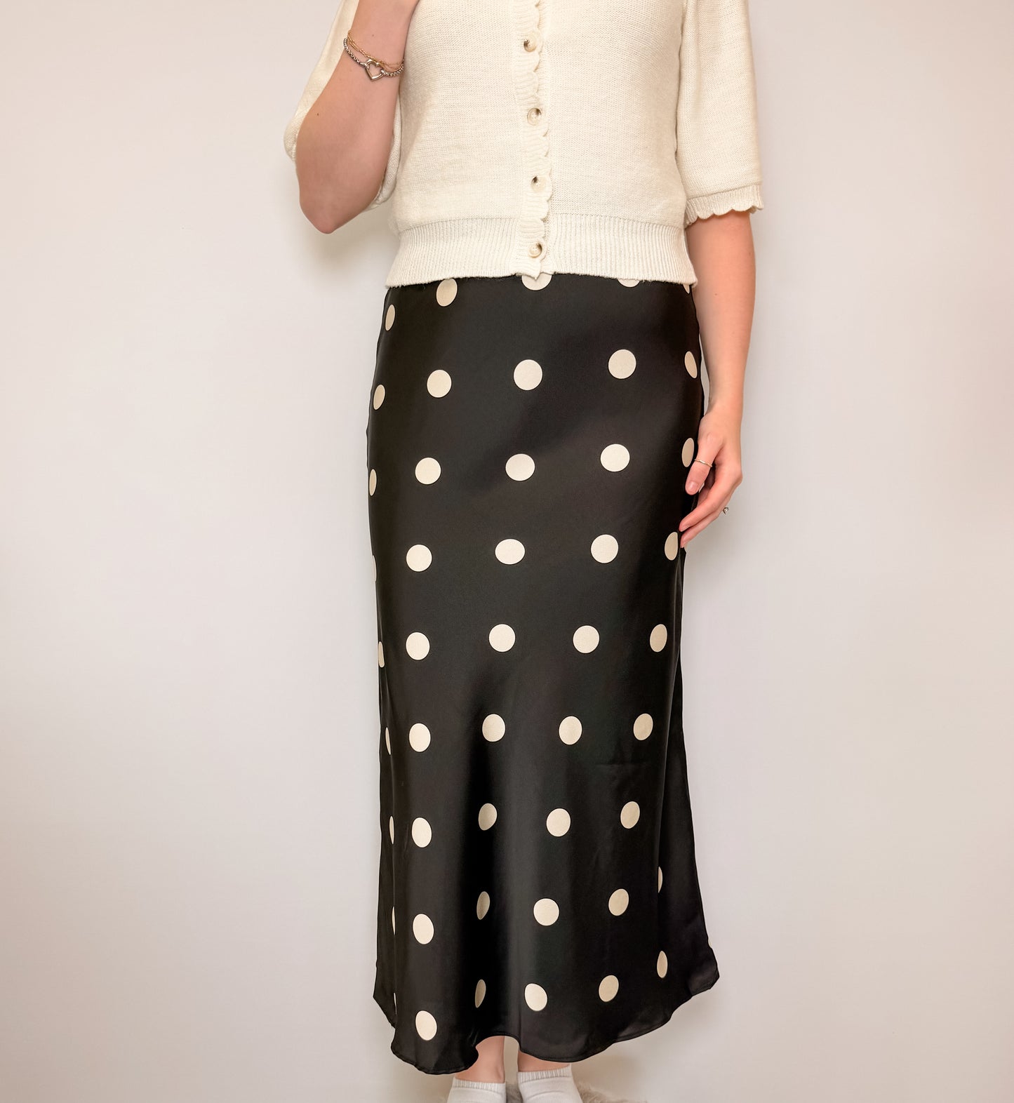 Polka Dot Print Elastic Waistband Maxi Skirt
