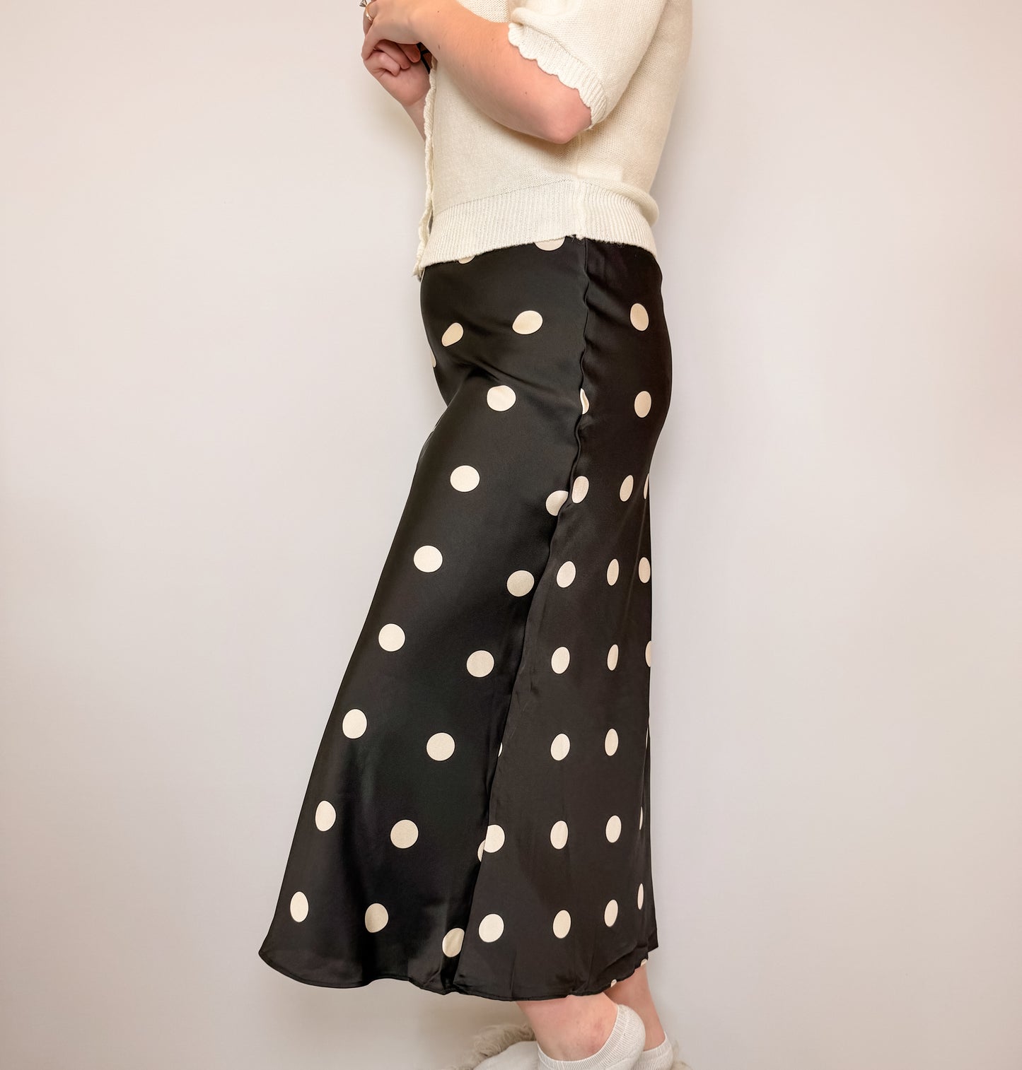 Polka Dot Print Elastic Waistband Maxi Skirt