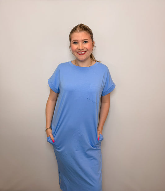 Round Neck Short Sleeve Midi Dress