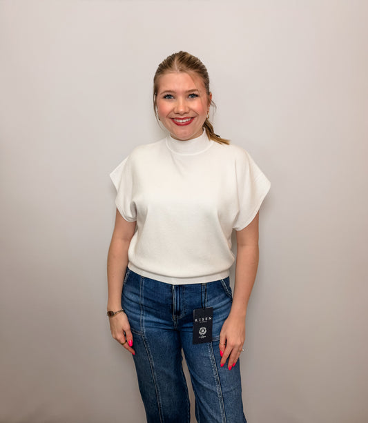 Mock Neck Short Dolman Sleeve Sweater