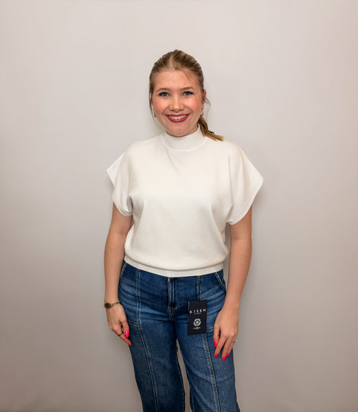 Mock Neck Short Dolman Sleeve Sweater