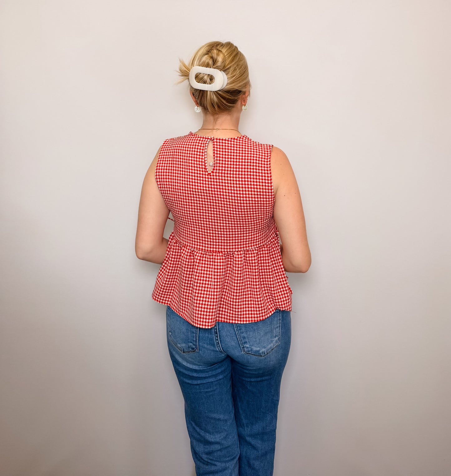 Gingham Sleeveless Peplum Top