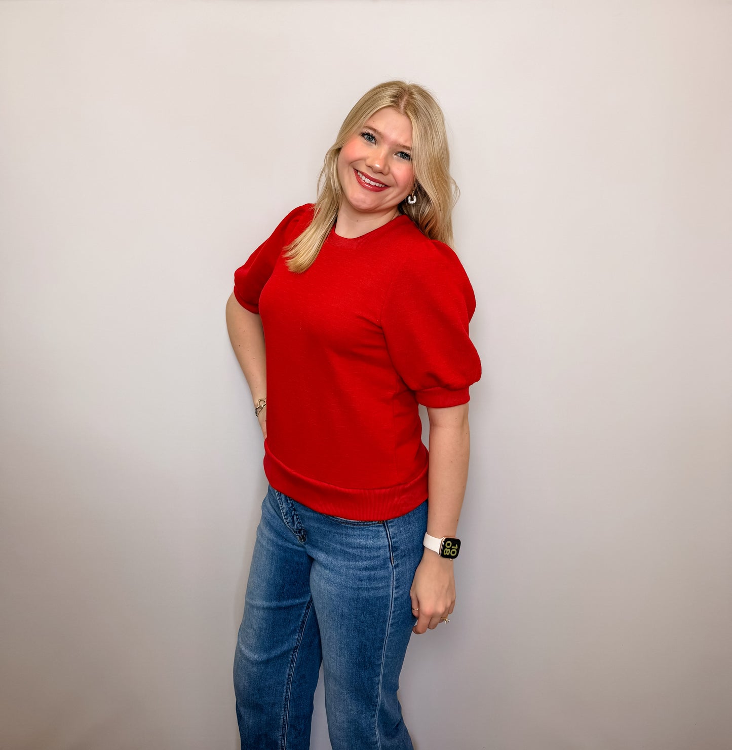 Puff Short Sleeve Crew Neck Top