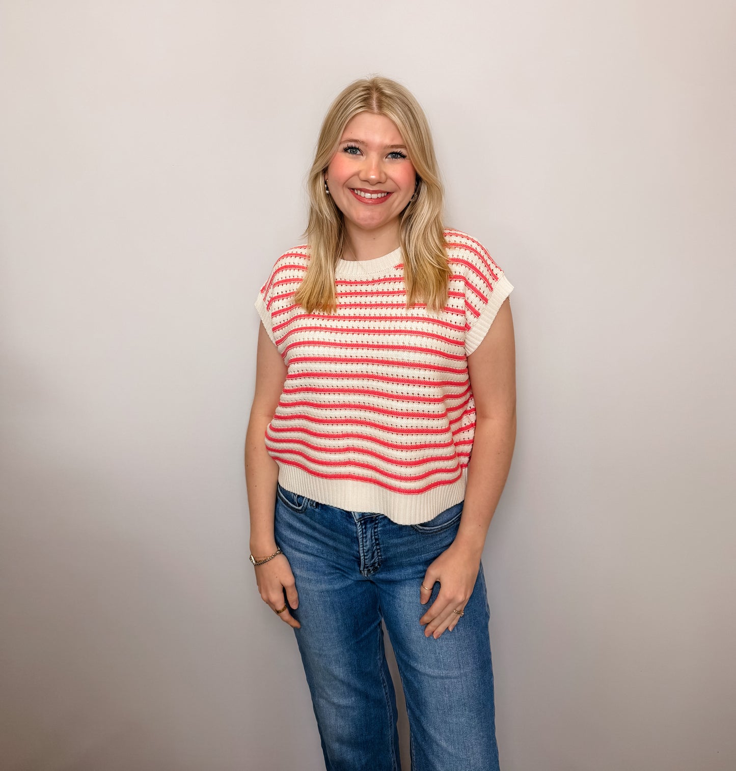 Striped Sleeveless Crew Neck Top