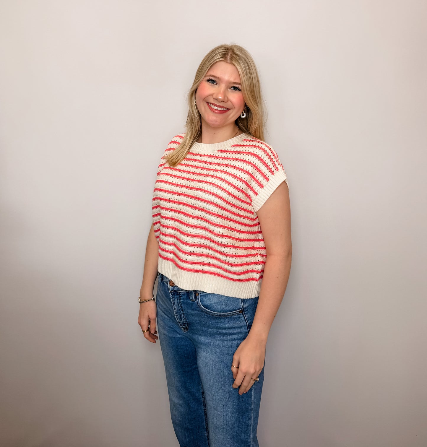 Striped Sleeveless Crew Neck Top