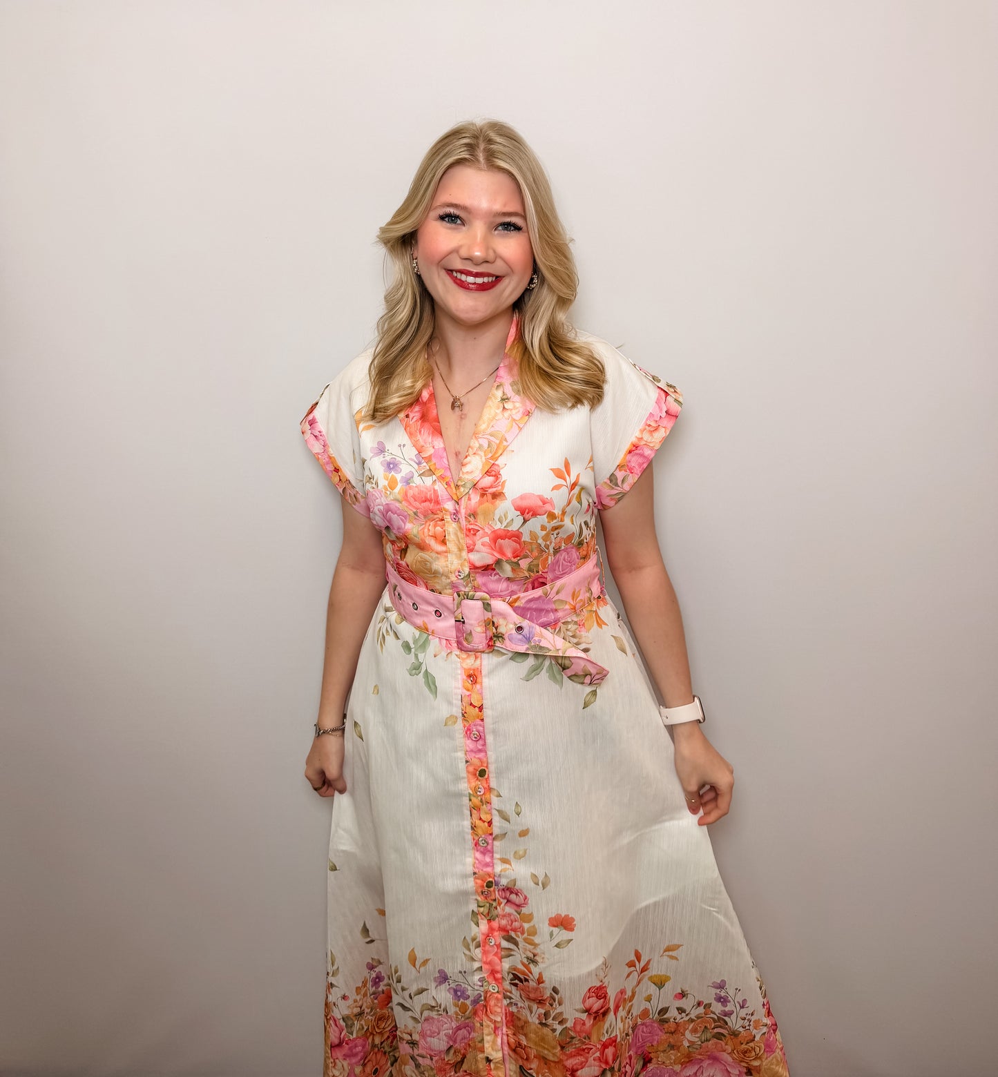 Floral Print Lapel Collar Button Down Maxi Dress