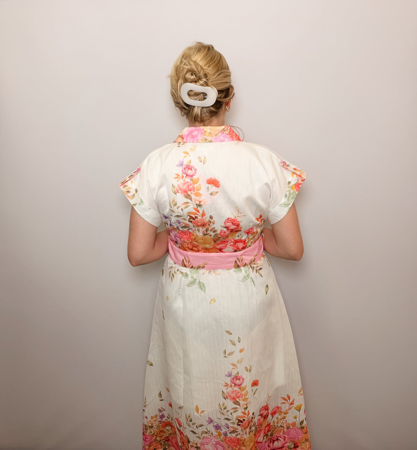 Floral Print Lapel Collar Button Down Maxi Dress