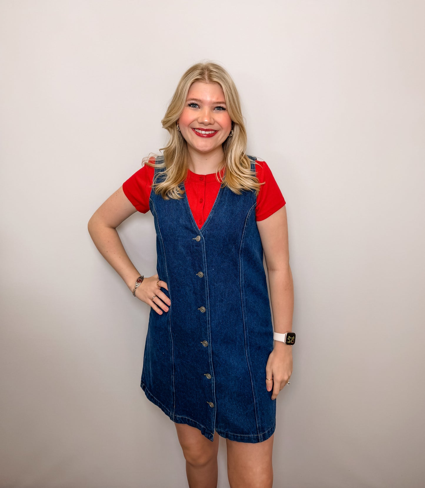 V-Neck Button Front Denim Dress