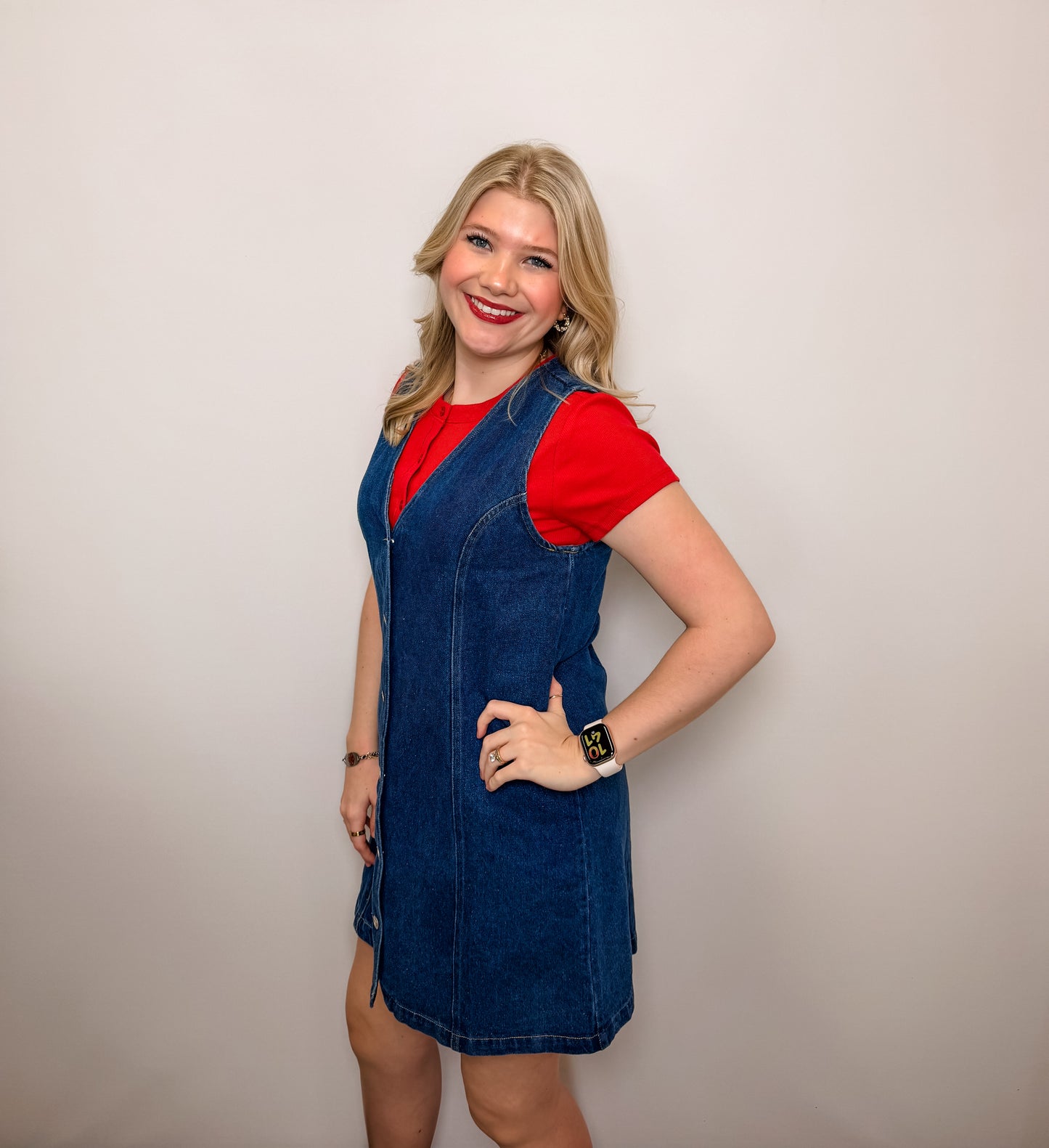 V-Neck Button Front Denim Dress