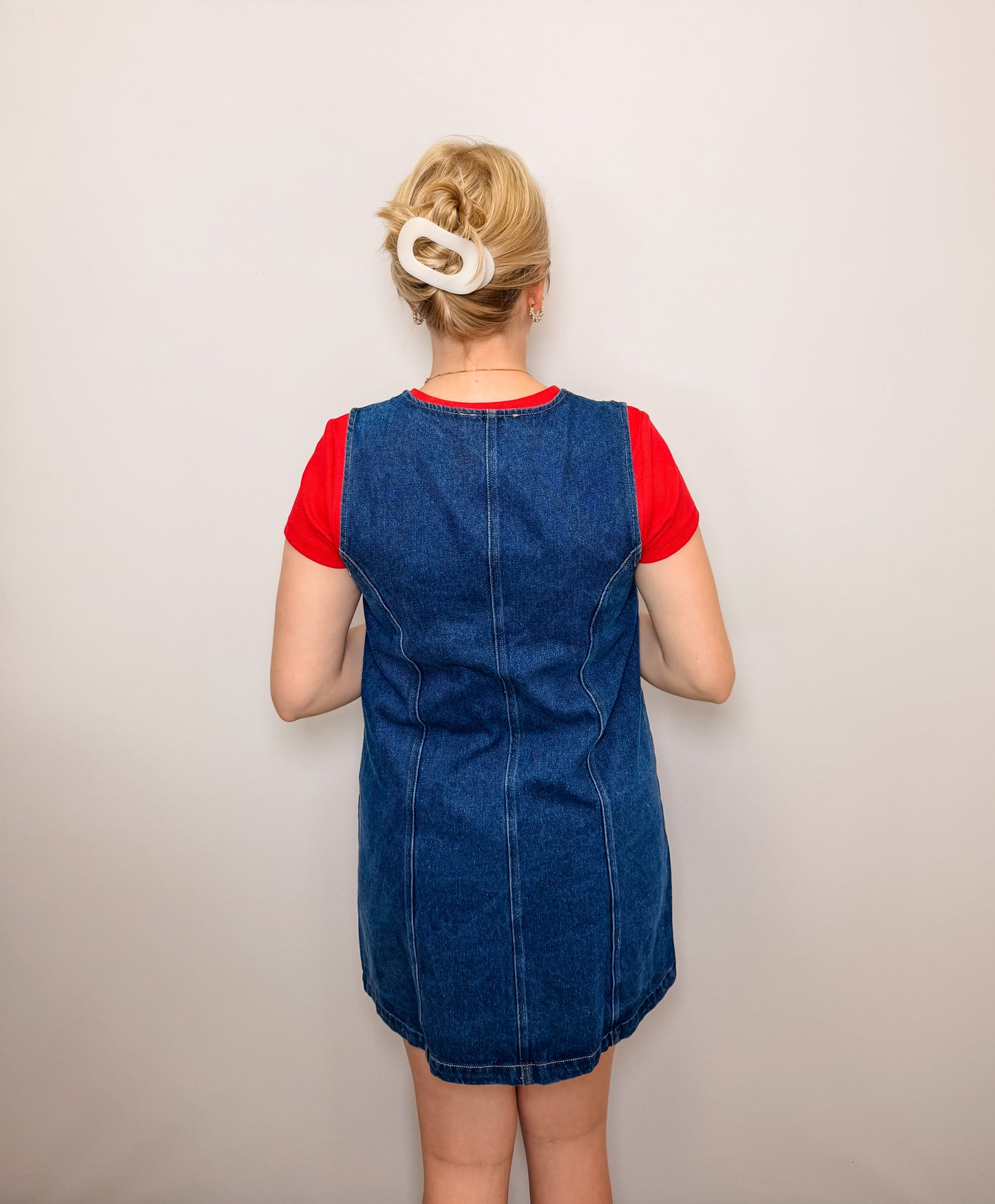 V-Neck Button Front Denim Dress
