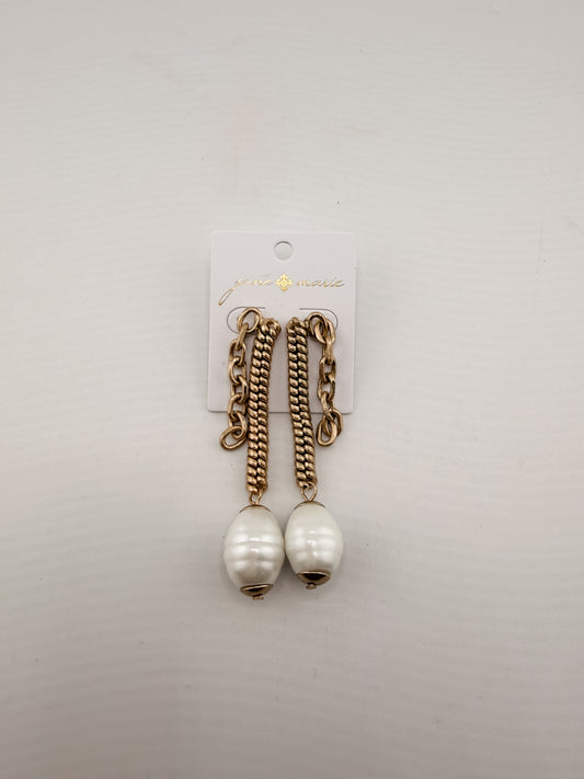 Gold Cable Chain with Pearl Drop Earrings