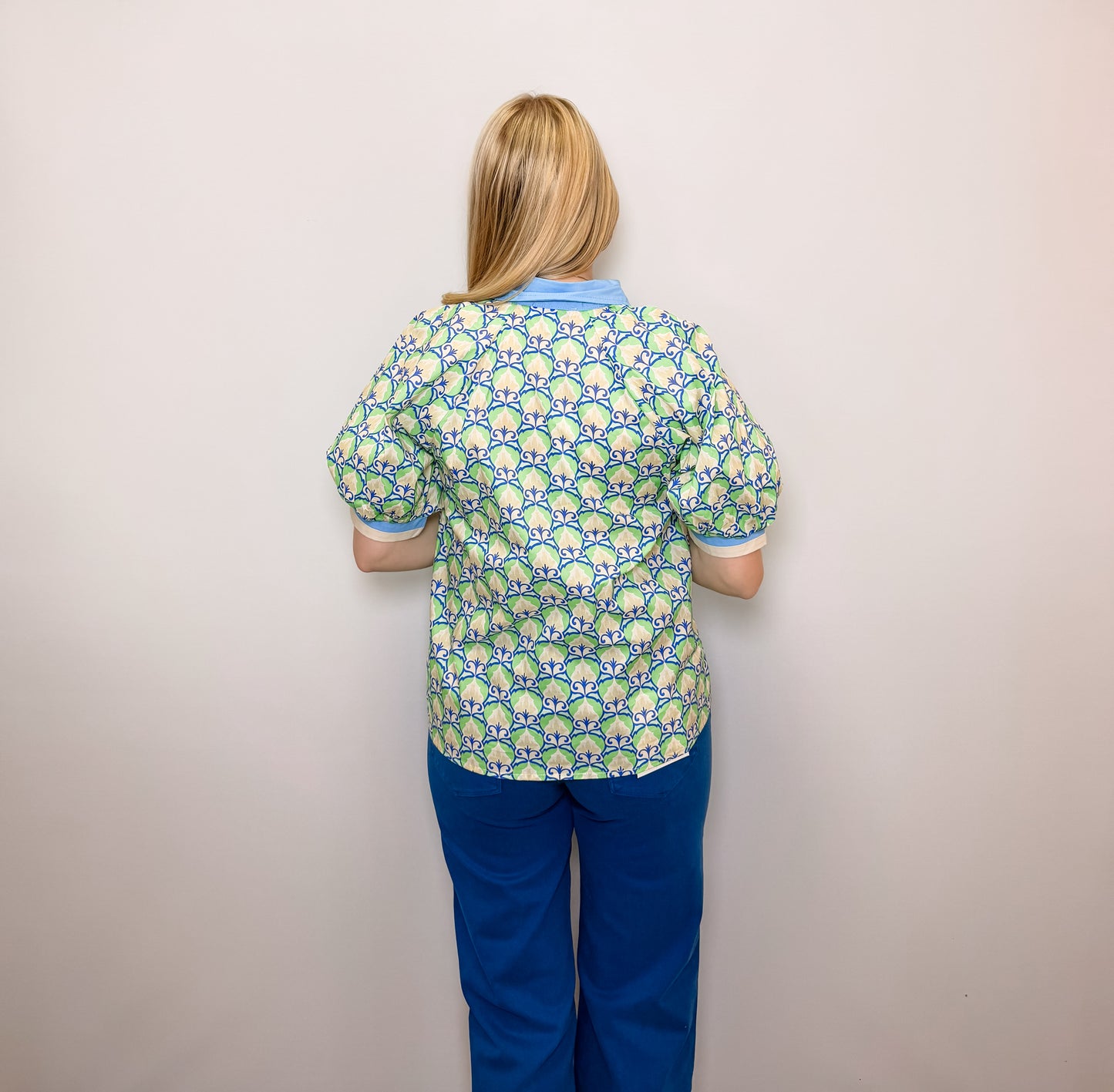Short Sleeve Half Zip Printed Top