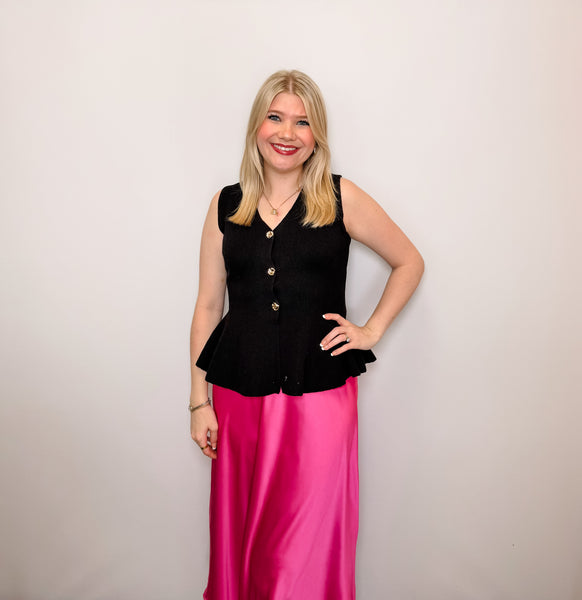 V-Neck Sleeveless Peplum Vest Sweater Top