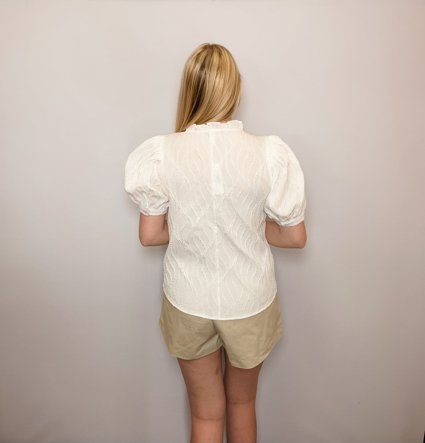 Ruffle V-Neck Puff Sleeve Top