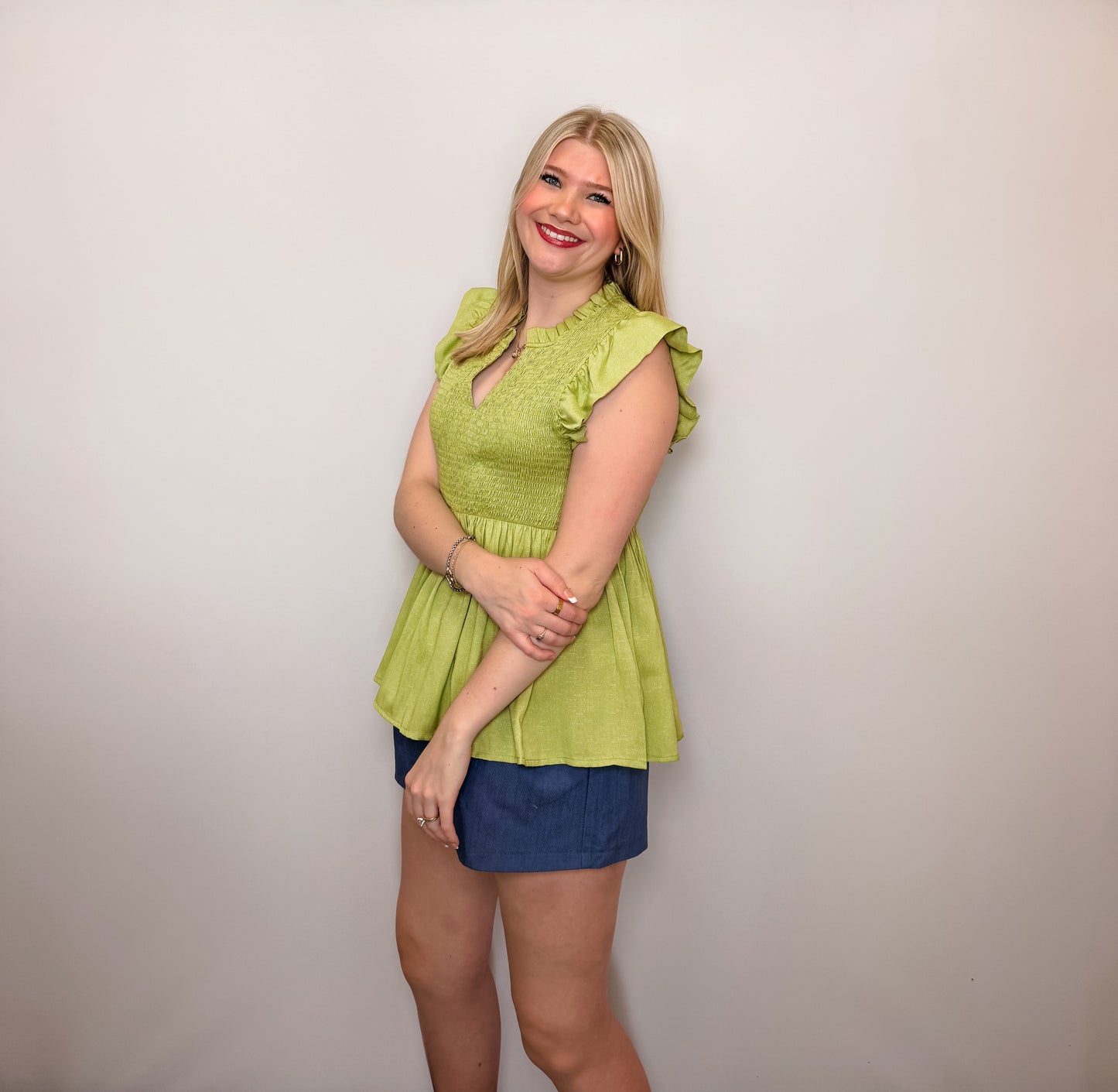 Flutter Sleeve Smocked Top