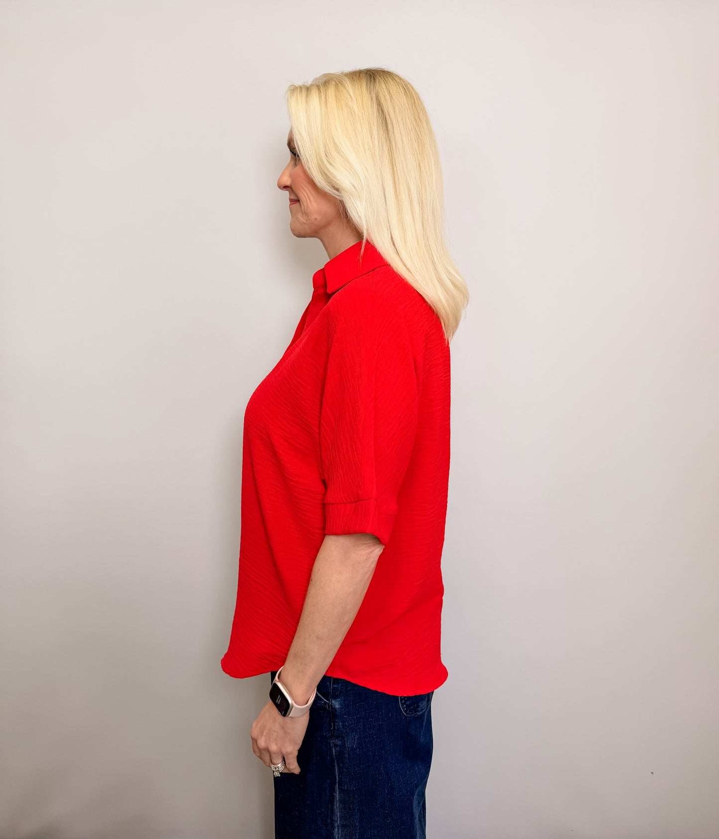 Woven Airflow Collared V-Neck Top