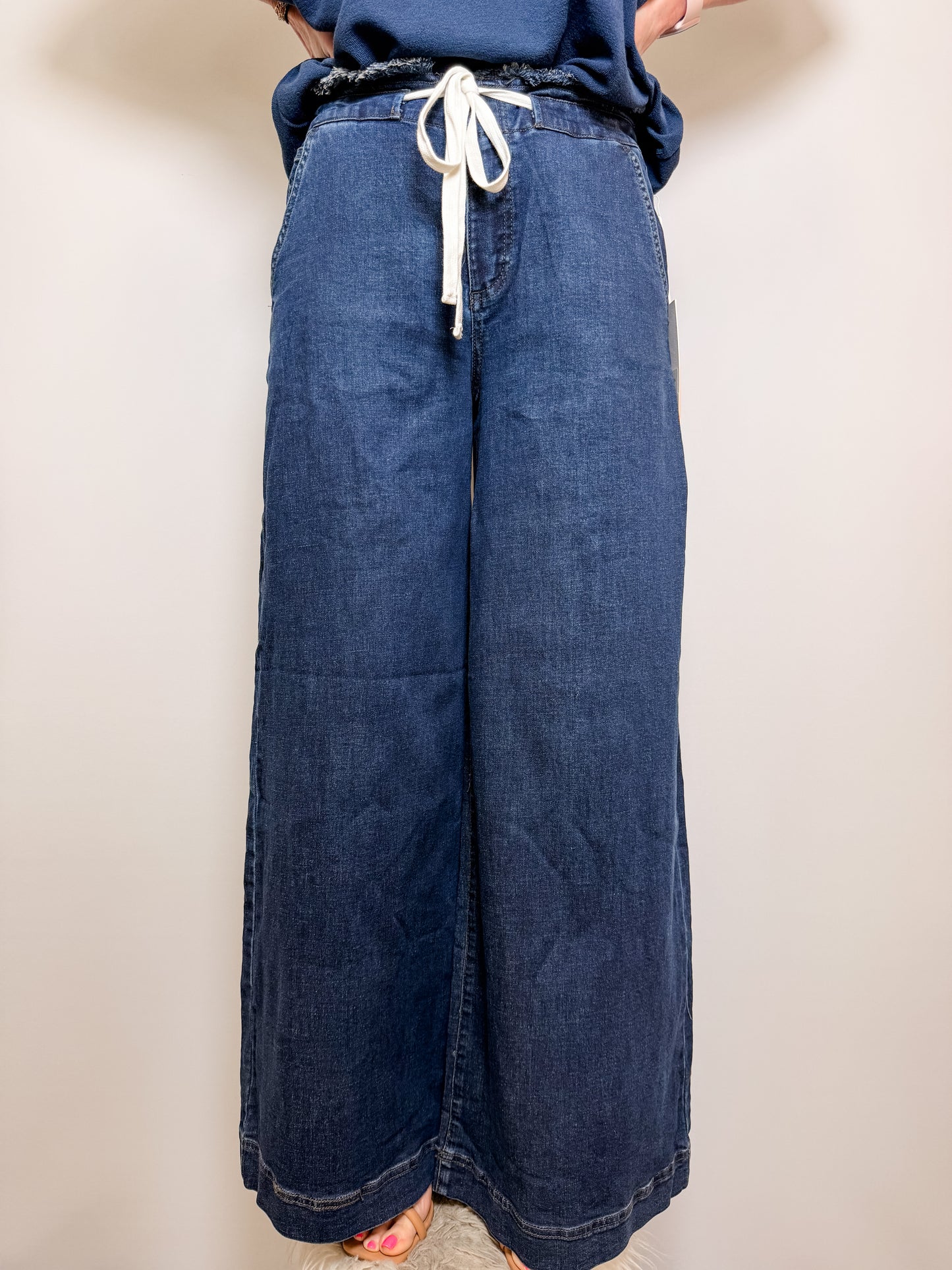 Risen - Slouchy Wide Leg Pants With String