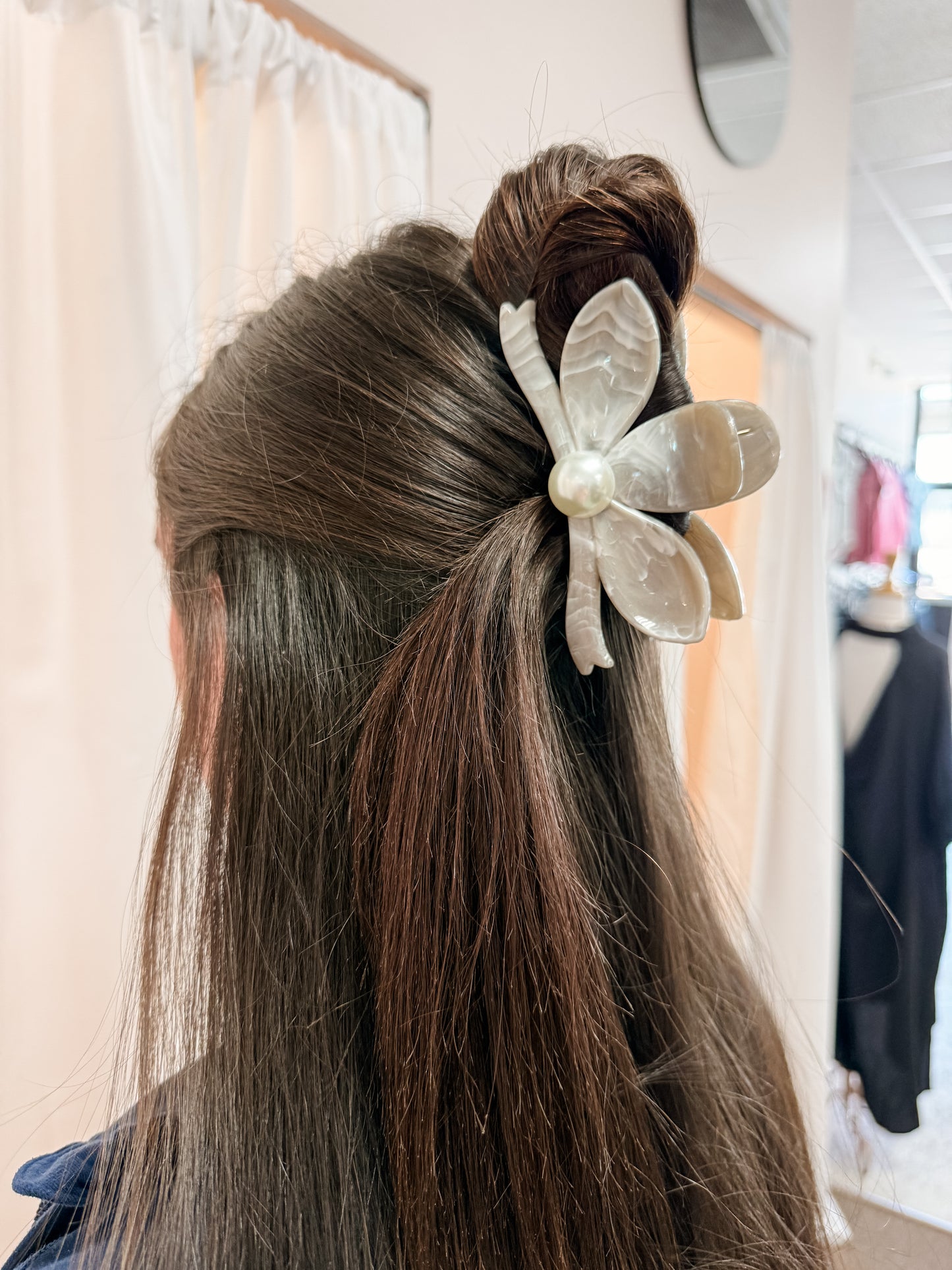 Pearl Half Flower Clip