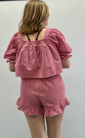 Square Neck Puff Sleeve Gingham Top