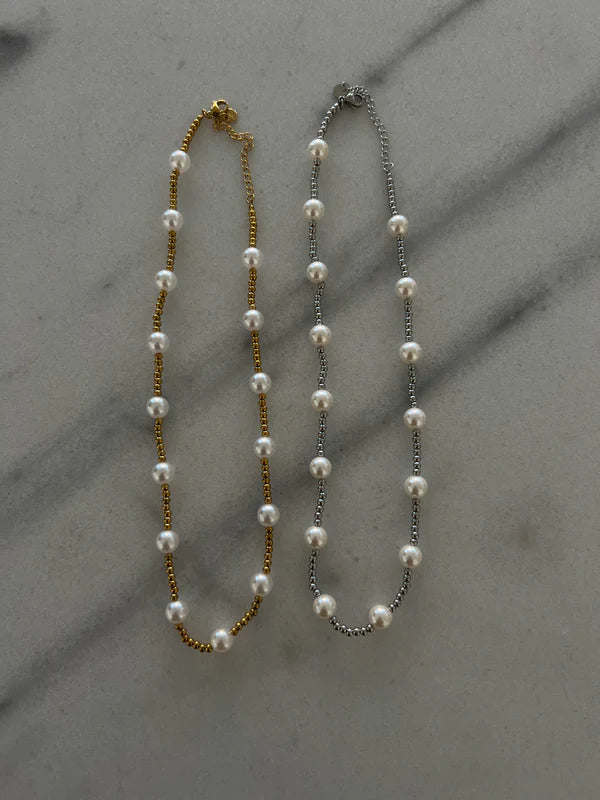 Pearl Beaded Necklace - Gold