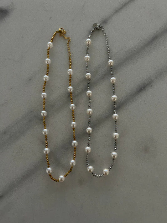 Pearl Beaded Necklace - Gold