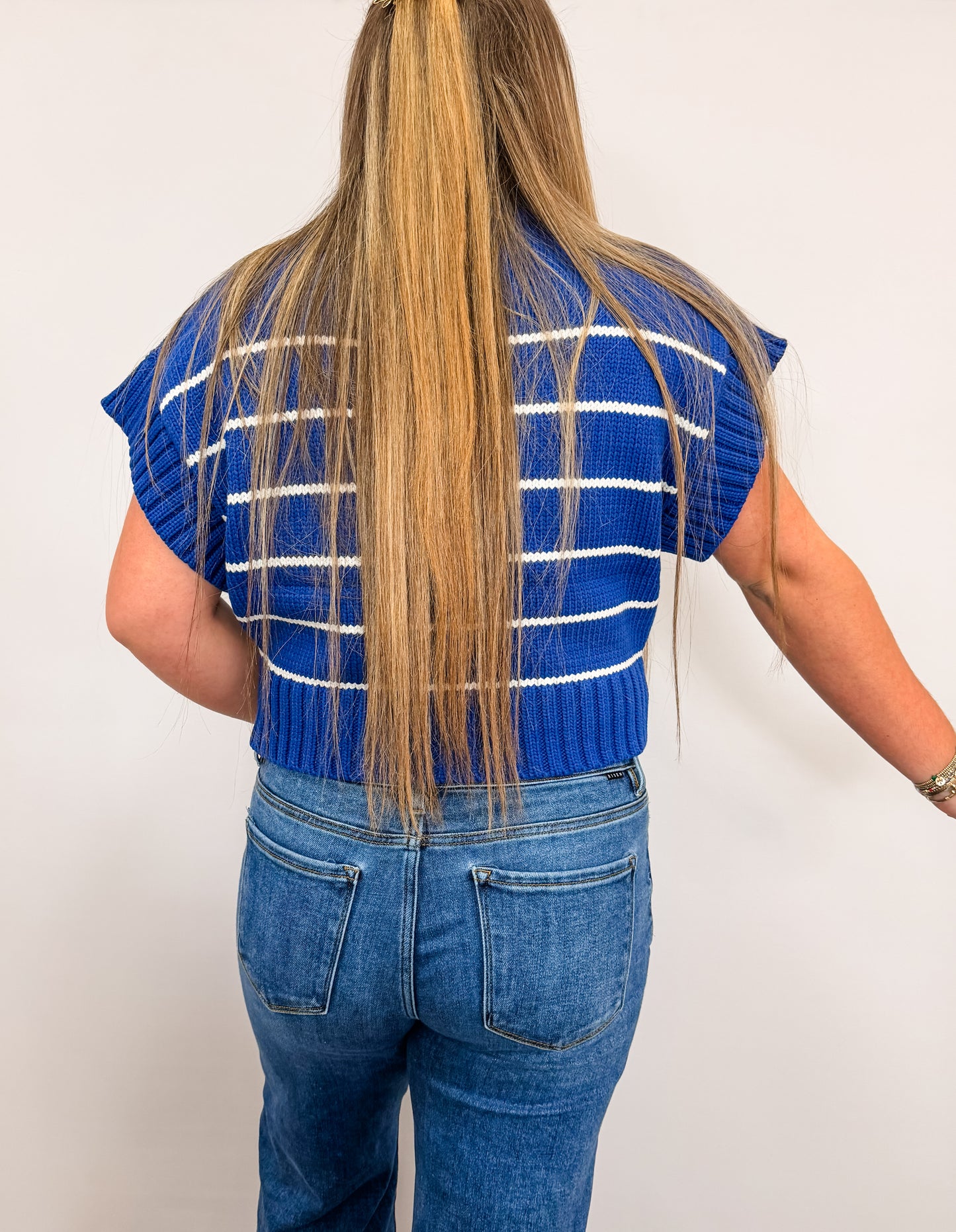 Striped Cropped Mock Neck Sweater