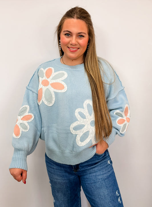 Multi Floral Patchwork Long Sleeve Sweater Top