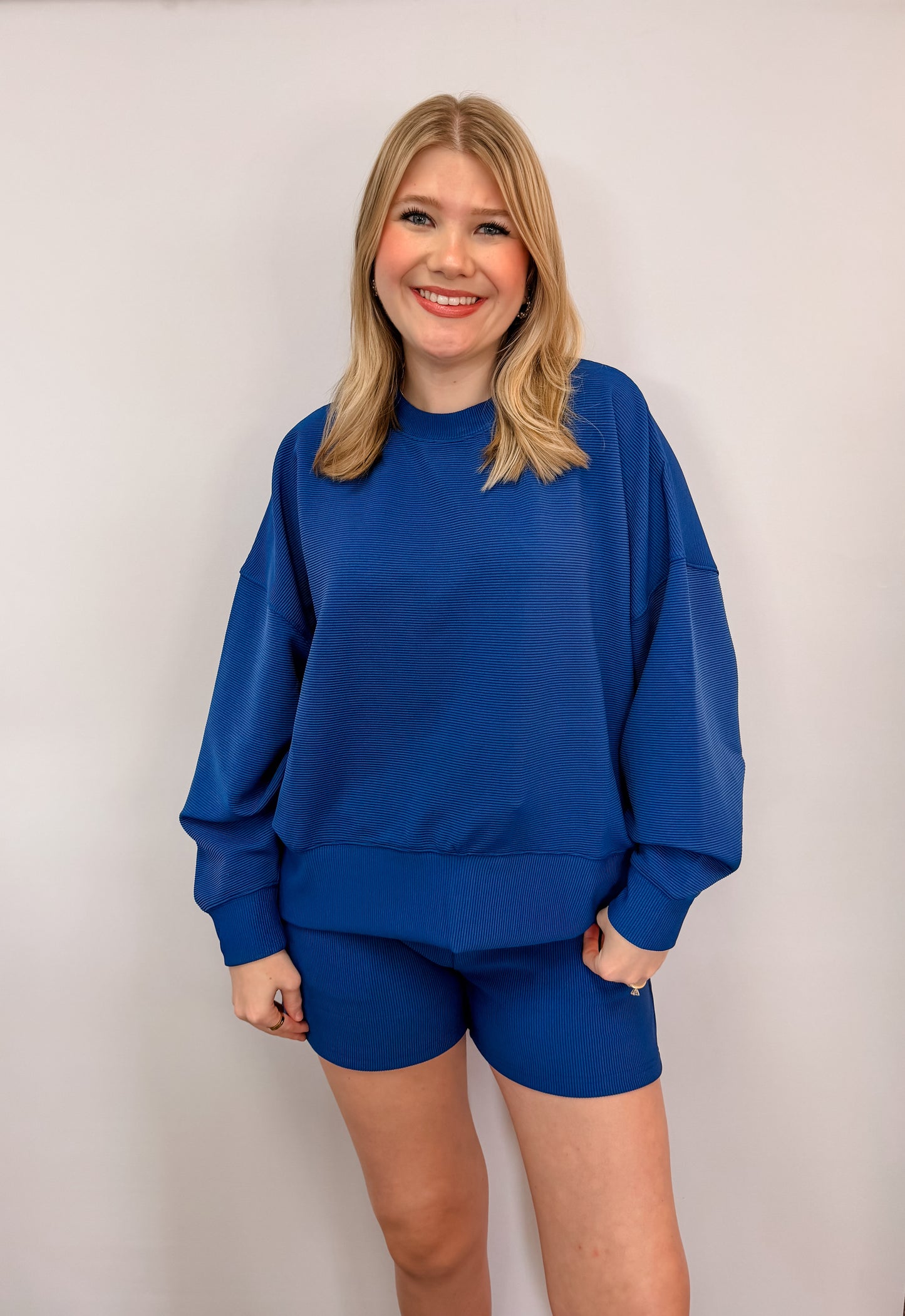 Ribbed Round Neck Pullover & Shorts Set