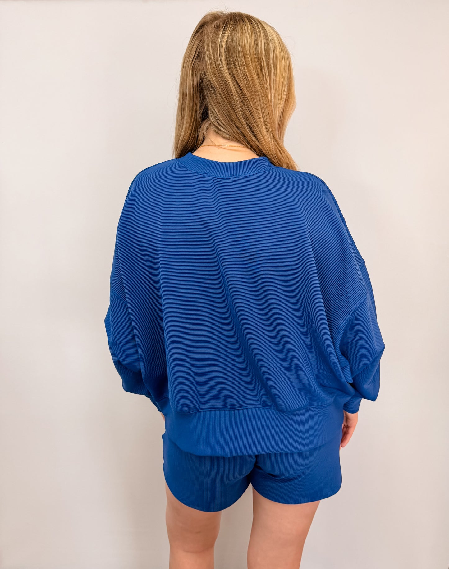 Ribbed Round Neck Pullover & Shorts Set