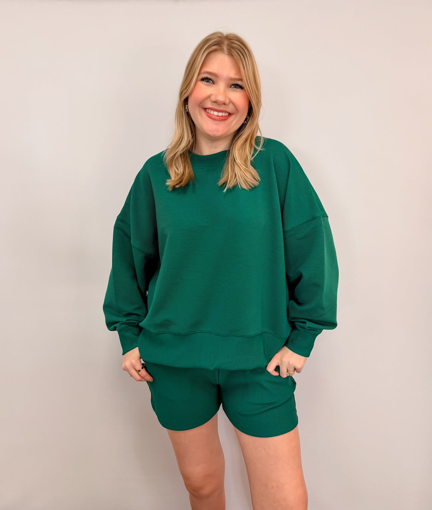 Ribbed Round Neck Pullover & Shorts Set