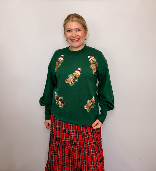 Vine & Love Playful Gingerbread Man Sequin Sweater